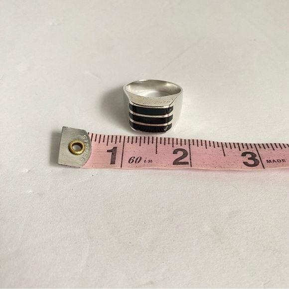 Vintage Sterling Silver Black Onyx Inlay Ring Mexico Heavy Solid Unisex Size 13 - Picture 15 of 15